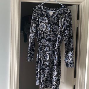 Loft Long Sleeve Paisly Blue Dress